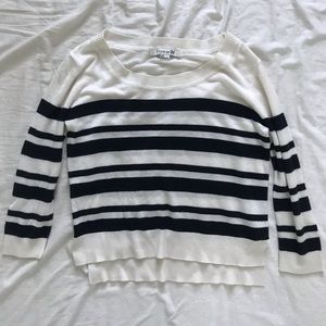 Forever 21 Black and White Striped Mid-Sleeve Tee